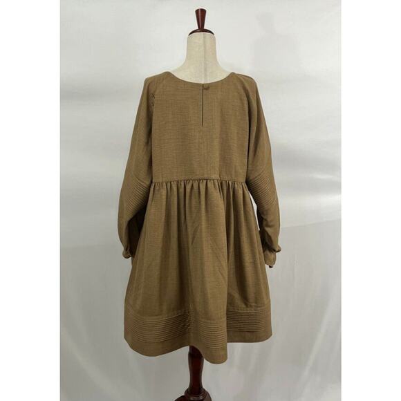 MOODSTORIES OS S M L Brown Tan Long Puff Balloon Sleeve Dress Fall - Picture 8 of 9